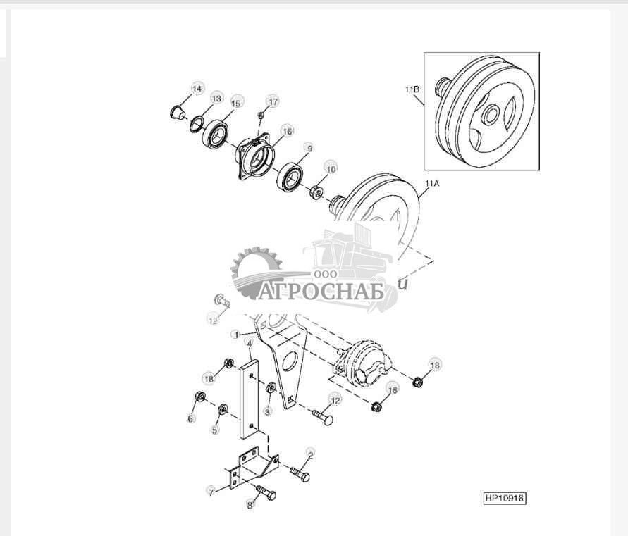 Крепление и шкив насоса мотовила  ленточного подборщика 